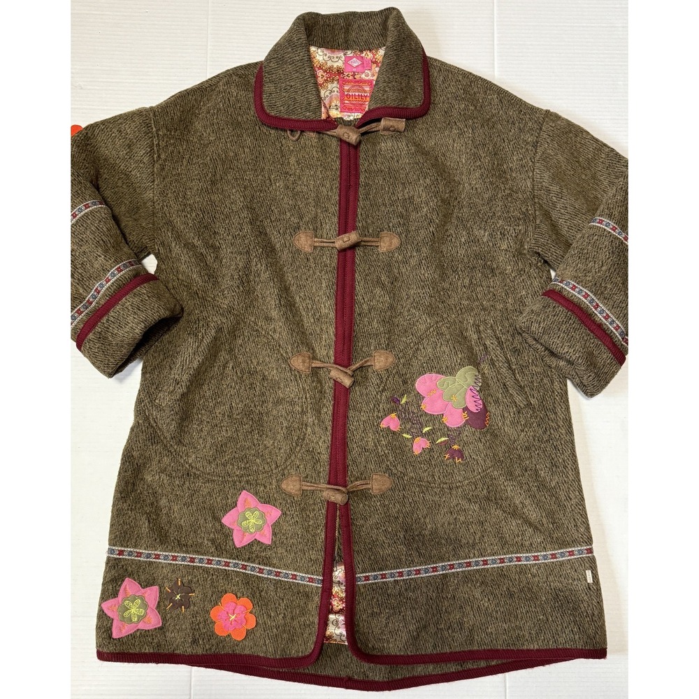 OILILY - Women's Brown Wool Flower Embroidered Coat Jacket - Size 42 - Picture 1 of 13